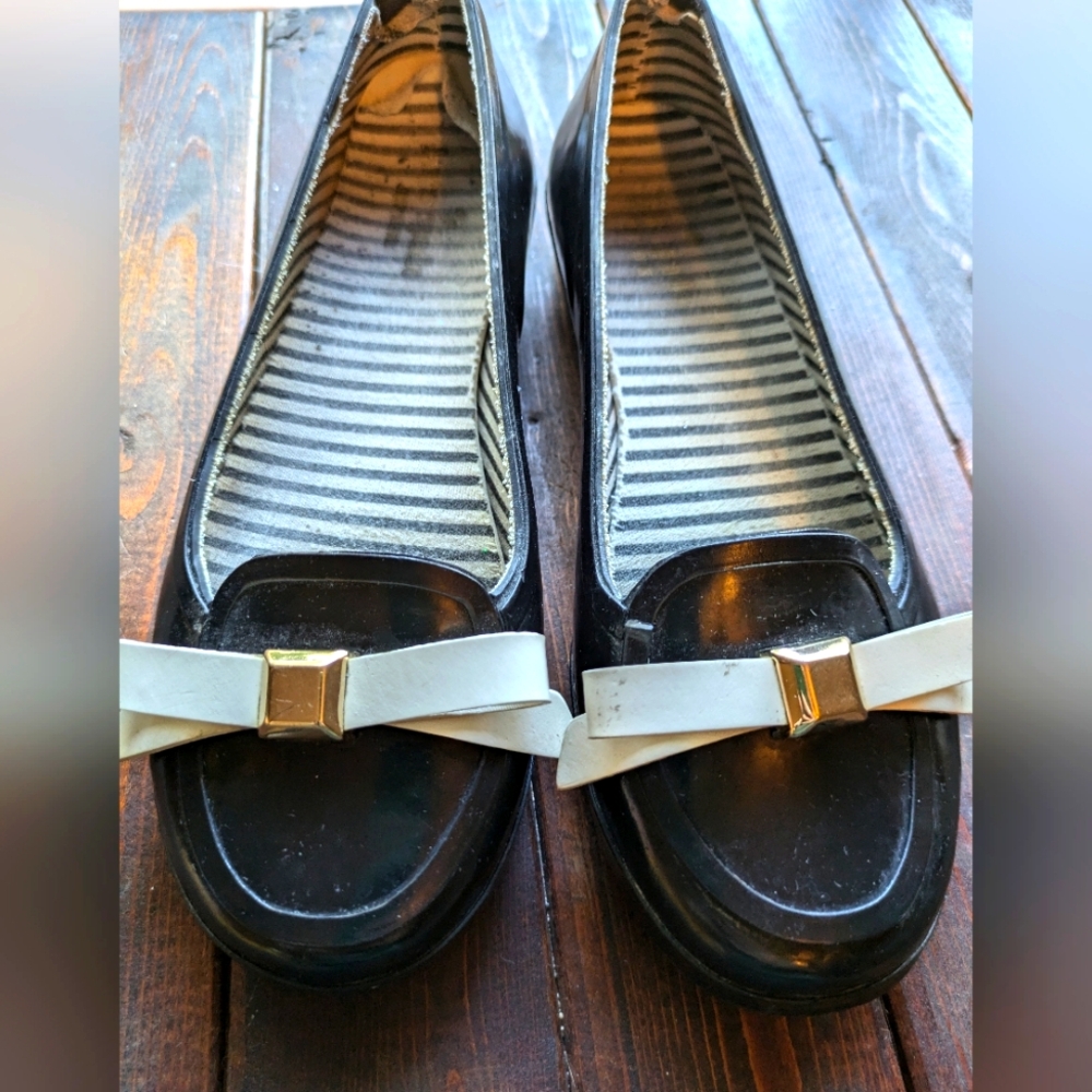 Kate Spade Rain Slip On Shoes Black and White Bow Rubber Size 6
